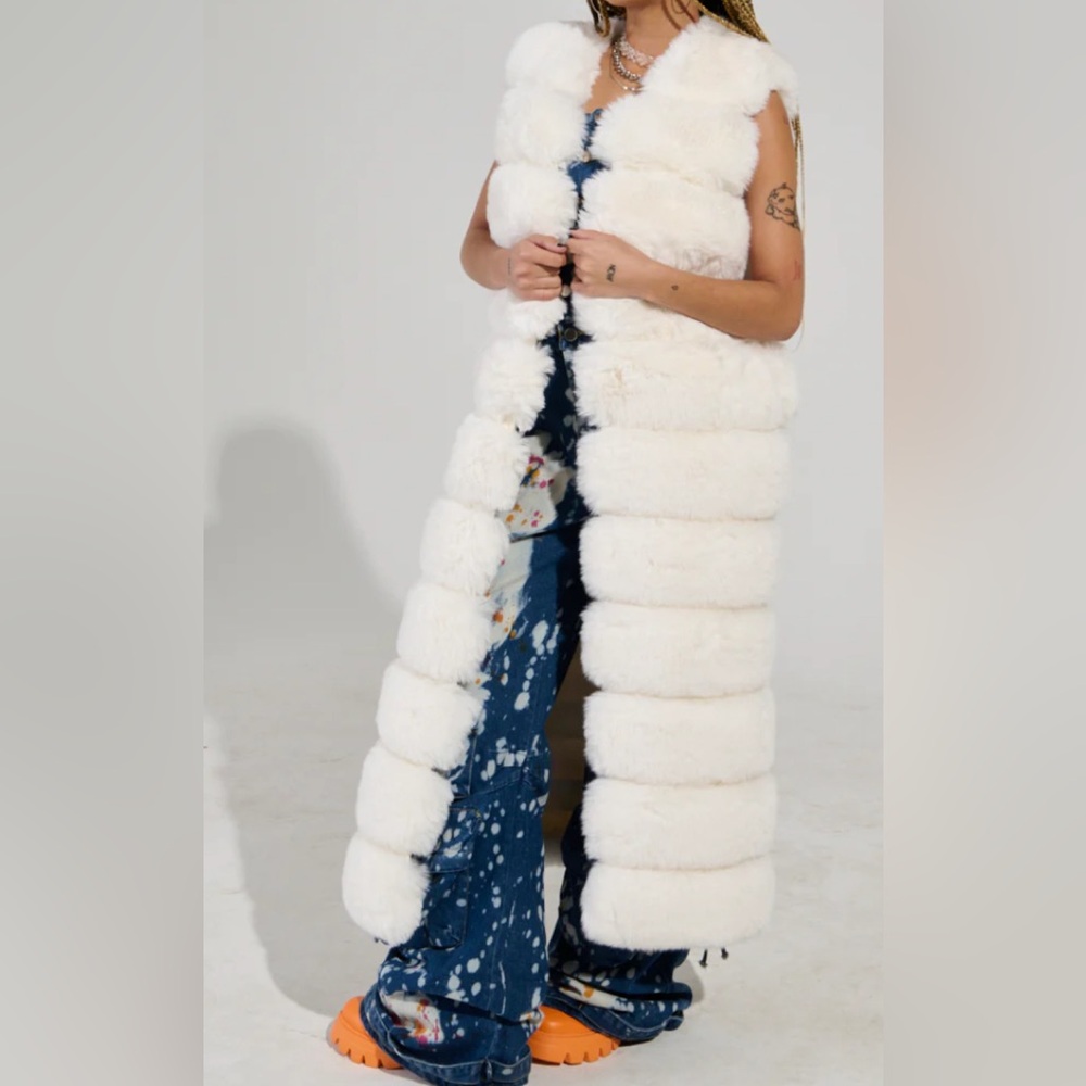 Faux white fur vest
